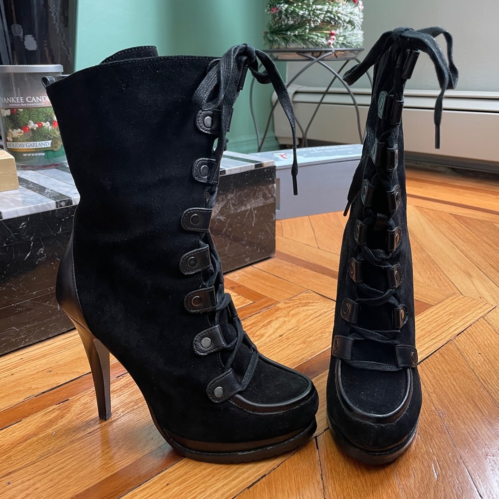 Charles David Lace-Up Black Booties
